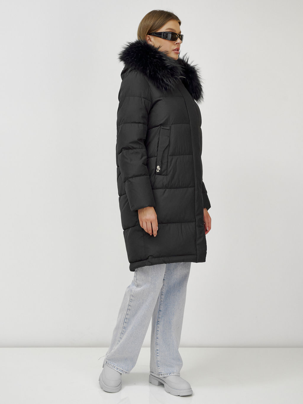 Куртка Бренд Visdeer  ПРЕМИУМ КЛАССА зимняя с мехом ЕНОТА, черного цвета  фото 10