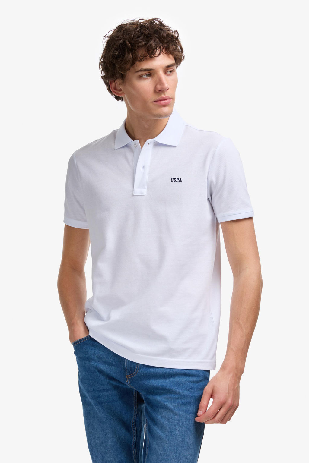 Erkek Regular Fit Polo Yaka Beyaz Basic Ti__rt