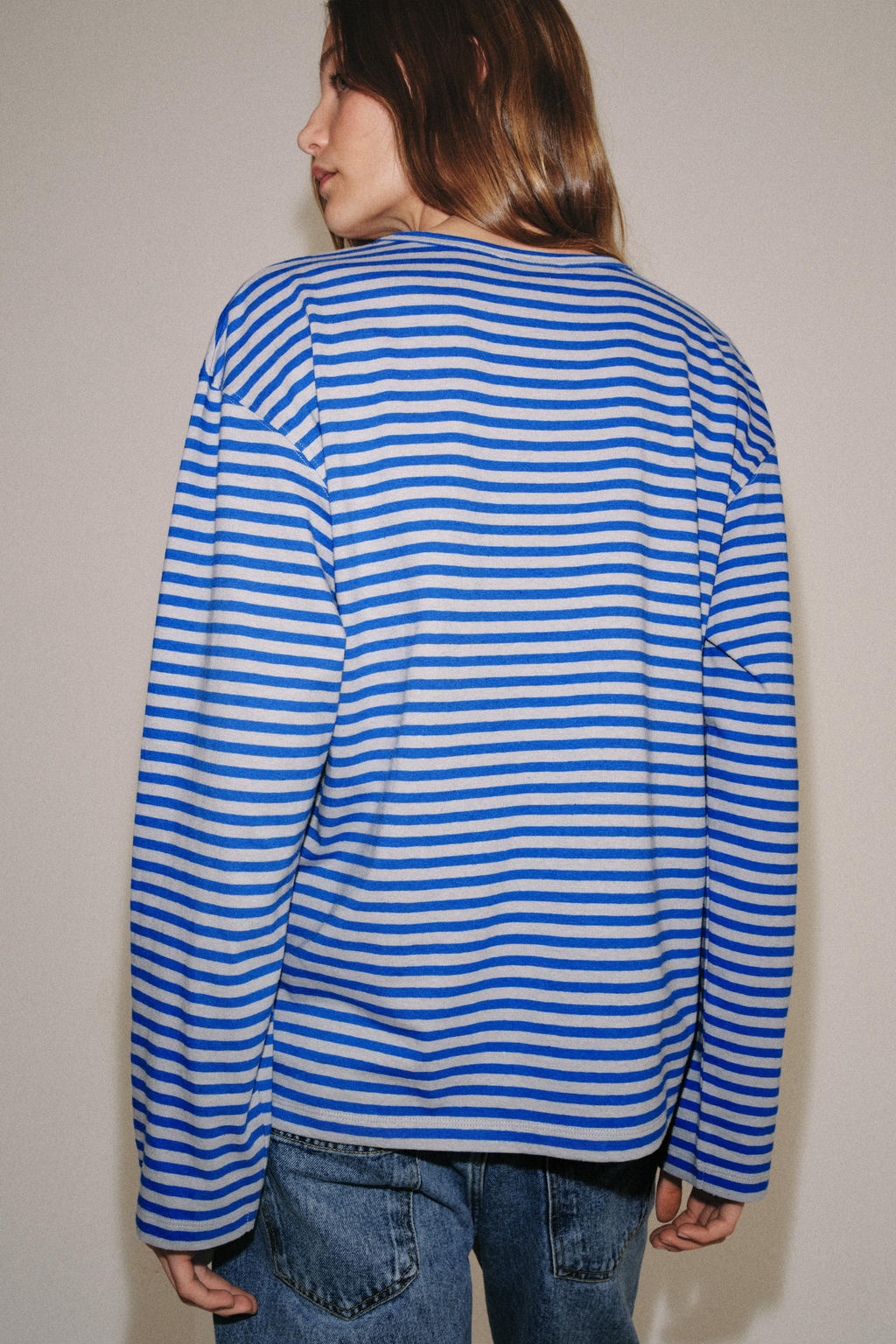 CAMISETA RAYAS ALGOD?N Y LINO / Gris / Azul - Zara фото 3