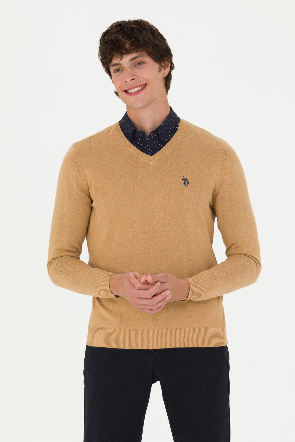 Свитер мужской U. S. Polo Assn Basic песочный меланж из хлопка - U.s. polo assn фото 3