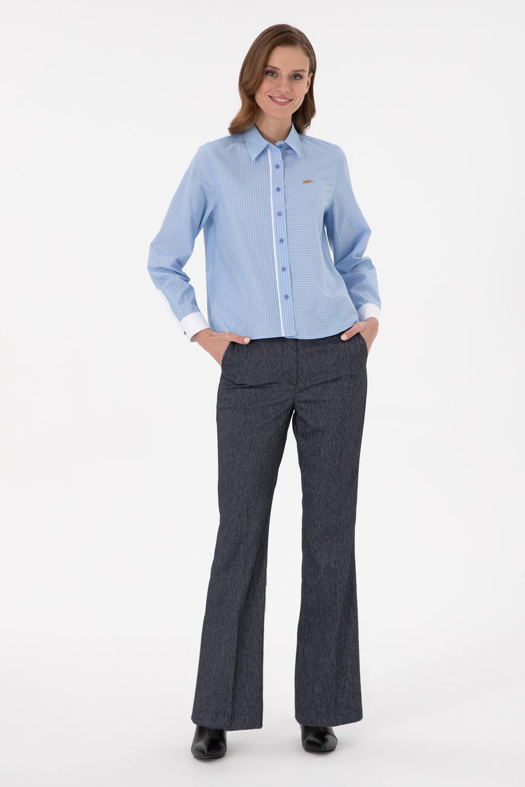 Kad_n _ndigo Slim Flare Fit Kanvas Pantolon