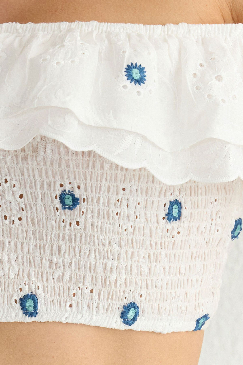 Beyaz F?rf?r Detayl? Brode Kumas Crop Dokuma Bluz TWOSS25BZ00154 - Trendyolmilla фото 4