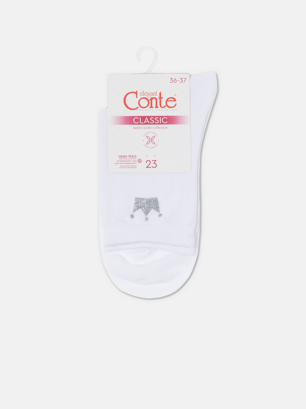 Цена за 2 пары. Носки Классические CONTE Носки из хлопка с сияющим рисунком Queen белый - Conte elegant фото 6