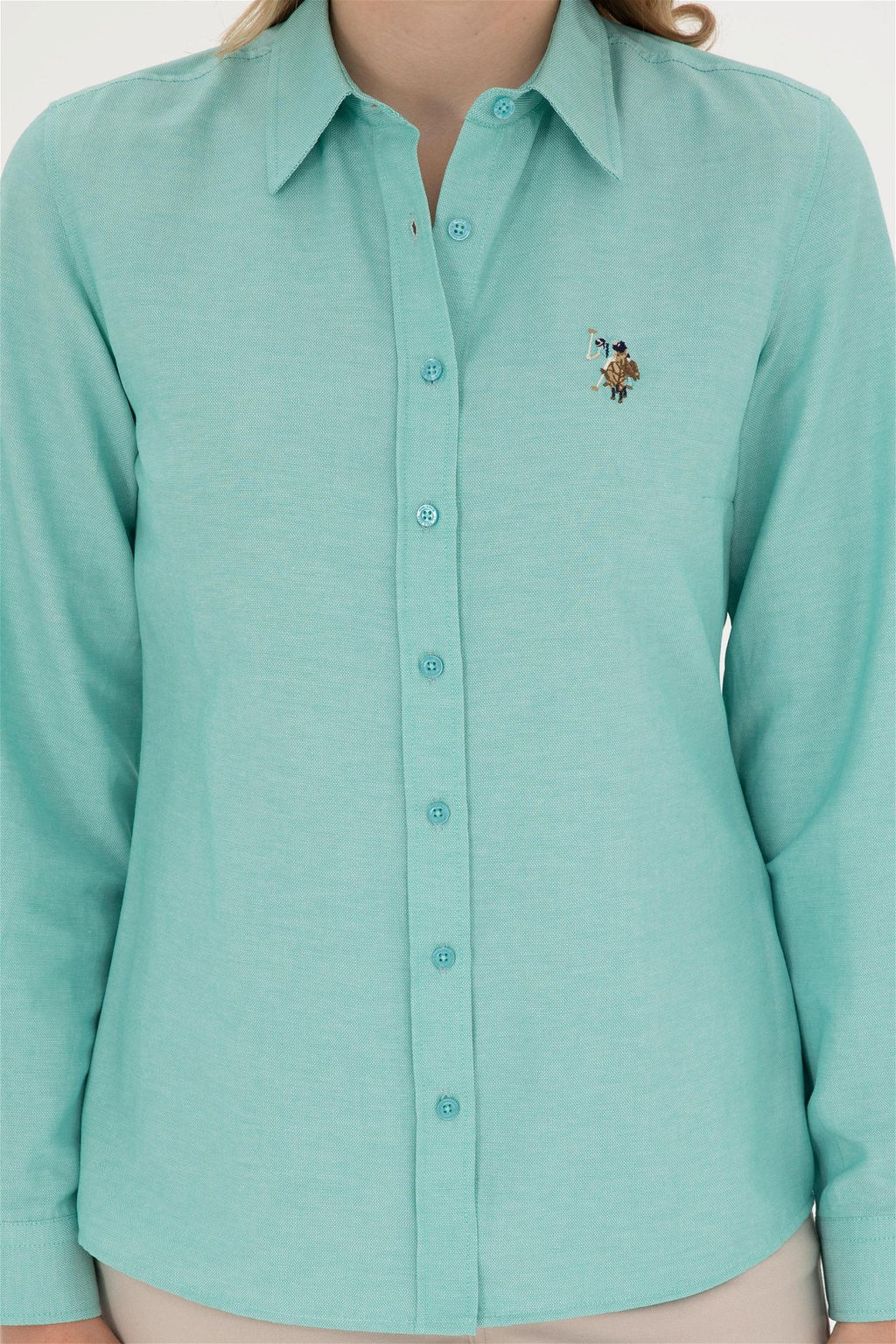 U. S. Polo Assn / Женская мятная базовая рубашка с длинным рукавом - U.s. polo assn фото 6
