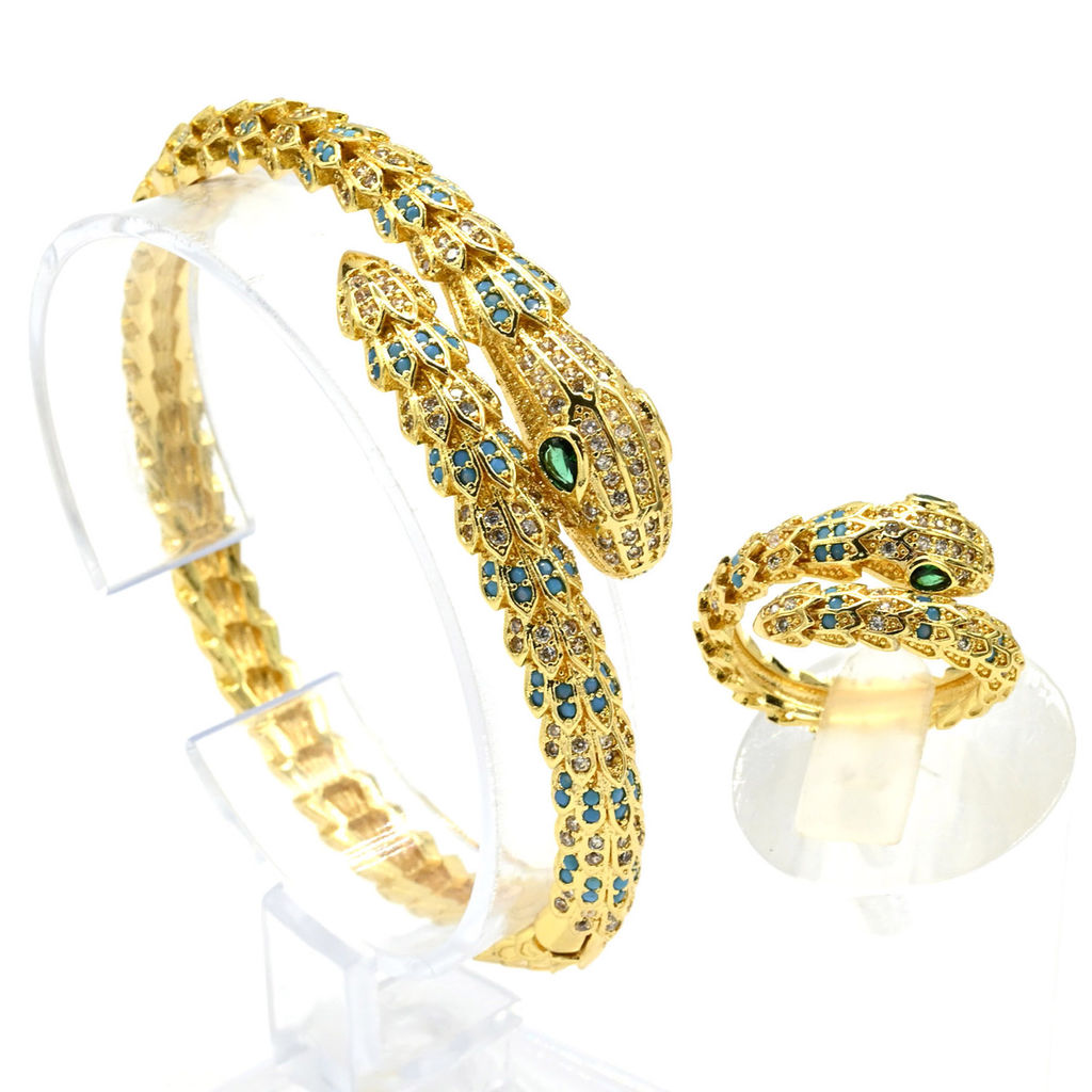 Браслет Змея с фианитами цв.хрусталь, голубой, 15см