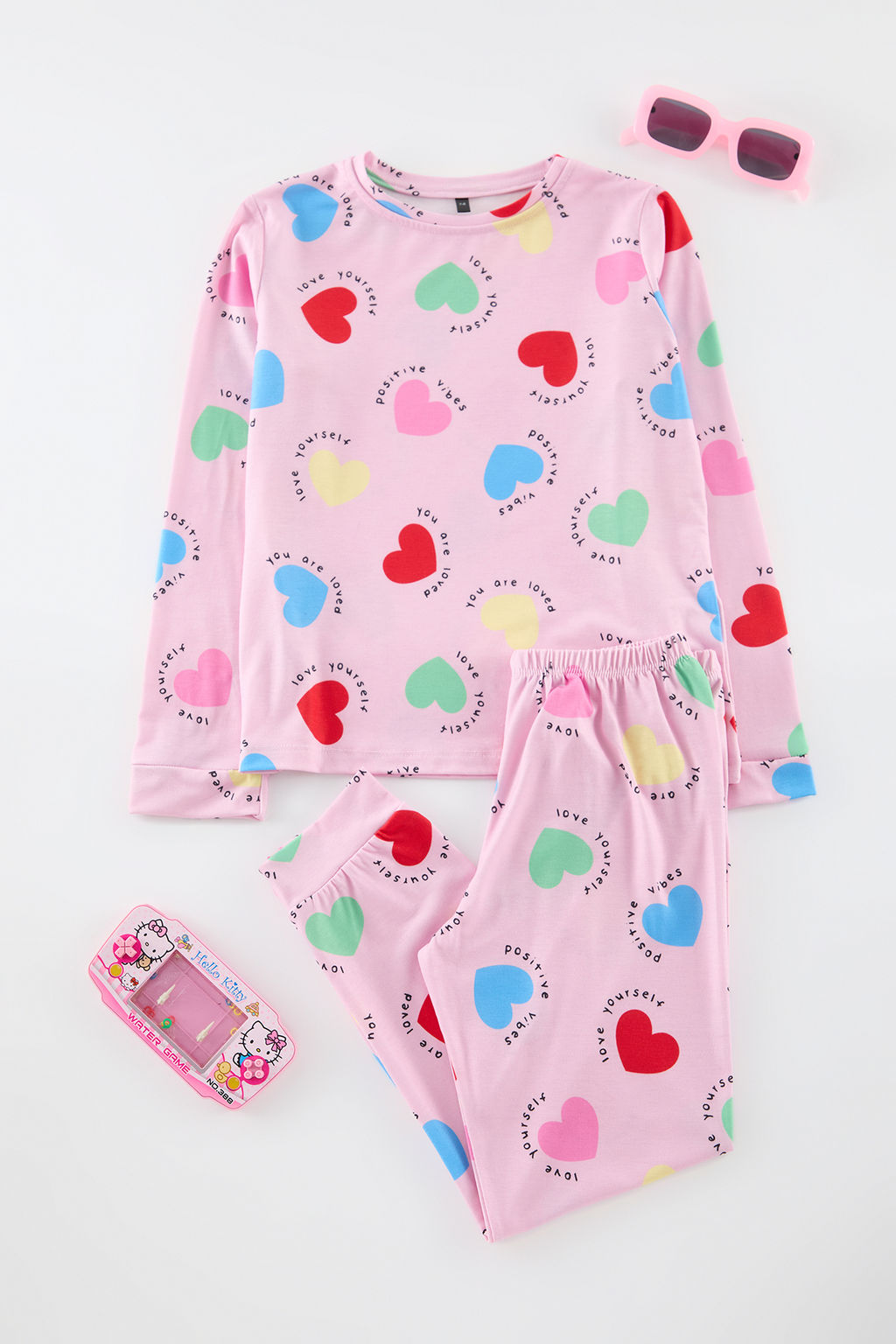 K?rm?z? Yumusak Dokulu K?z Cocuk Kalp Bask?l? Orme Pijama Tak?m TKDAW25AU00130 - Trendyolmilla фото 6