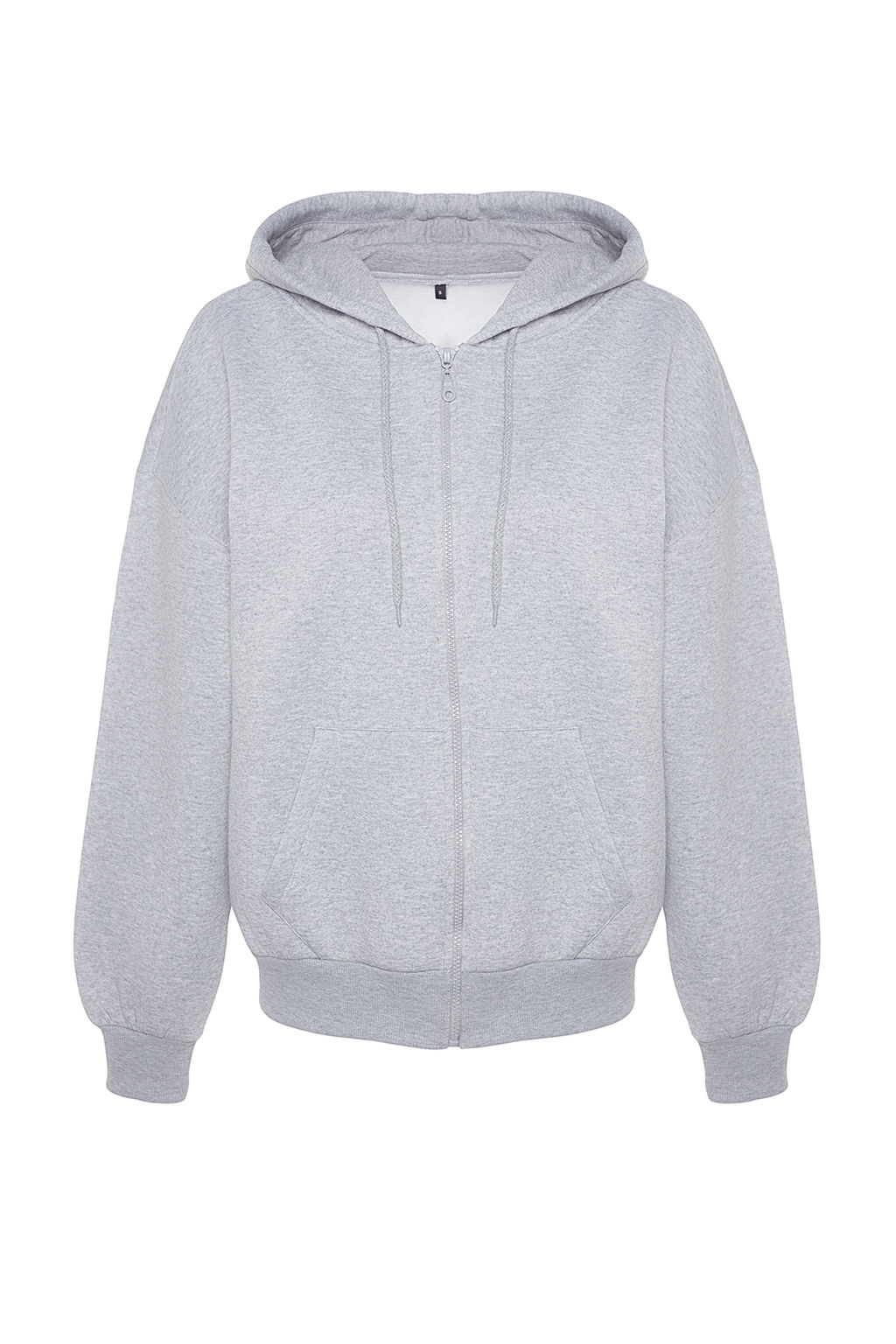 Gri Oversize/Rahat Kesim Basic Kapusonlu Fermuarl? Kal?n Ici Polarl? Orme Sweatshirt TWOAW24SW00188