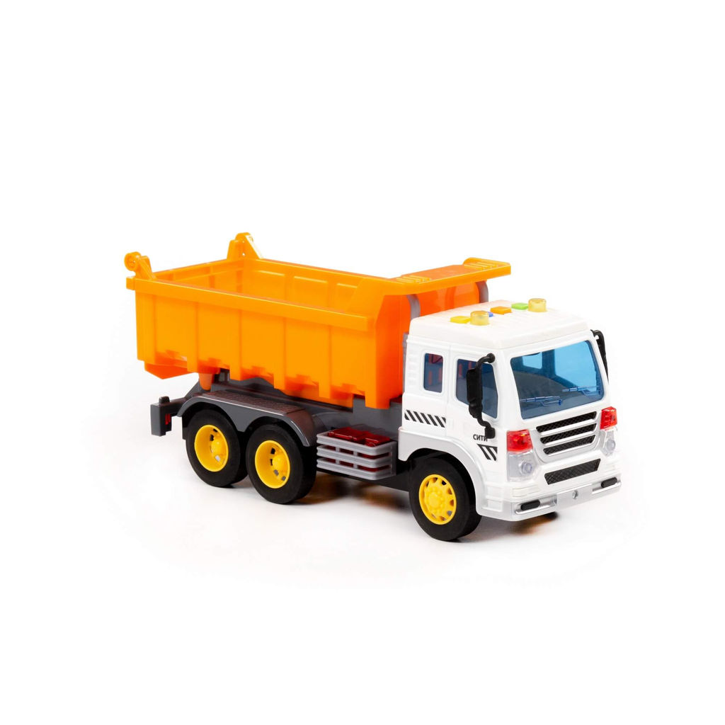 Сити, автомобиль-самосвал инерционный (со светом и звуком) (оранжевый) (в коробке) - Полесье фото 11