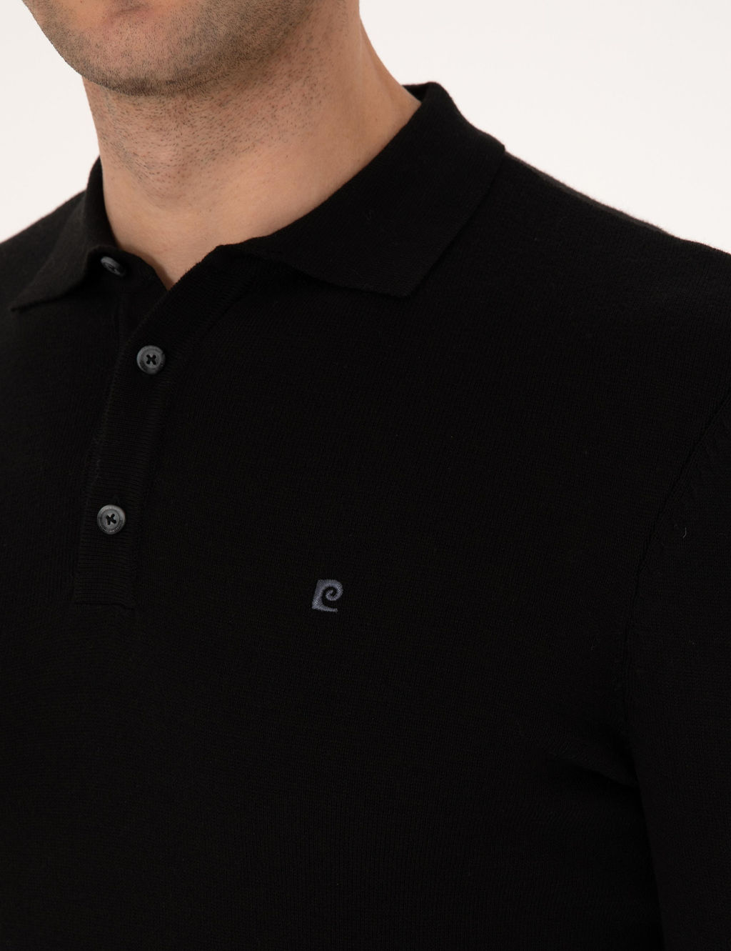 Siyah Slim Fit Polo Yaka Basic Triko Kazak - Pierre cardin фото 7
