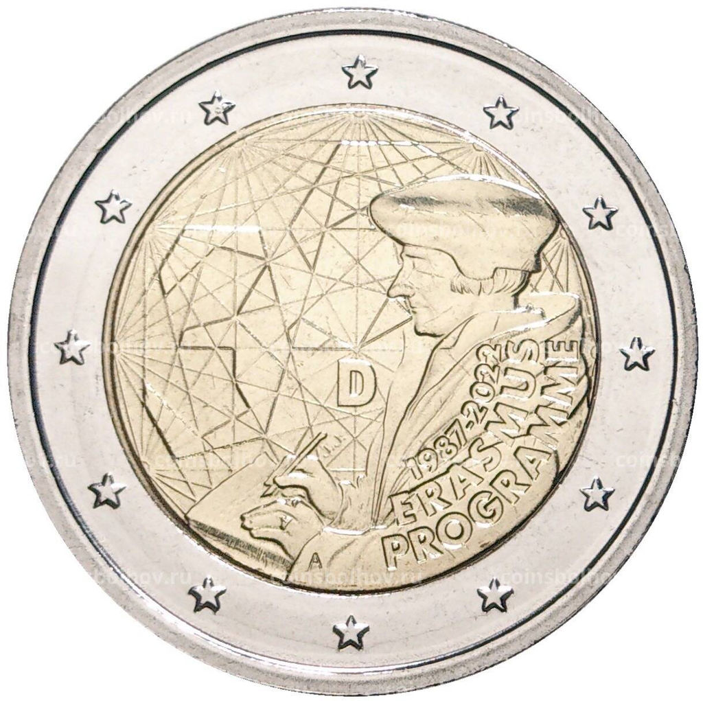 Монета 2 евро 2022 года Германия A 35 лет программе Эразмус