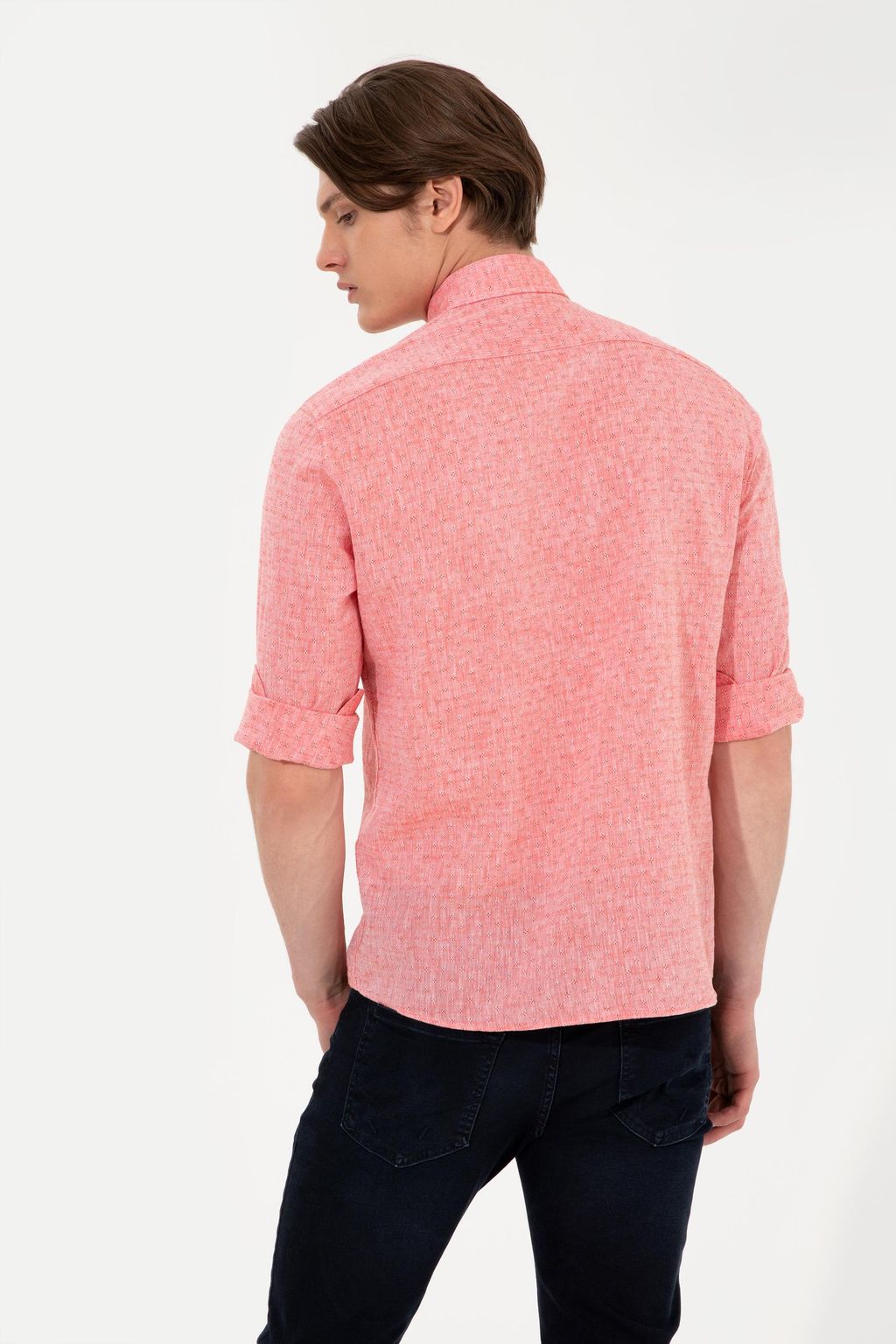 Мужская красная рубашка с воротником на пуговицах и длинным рукавом - U.s. polo assn фото 5