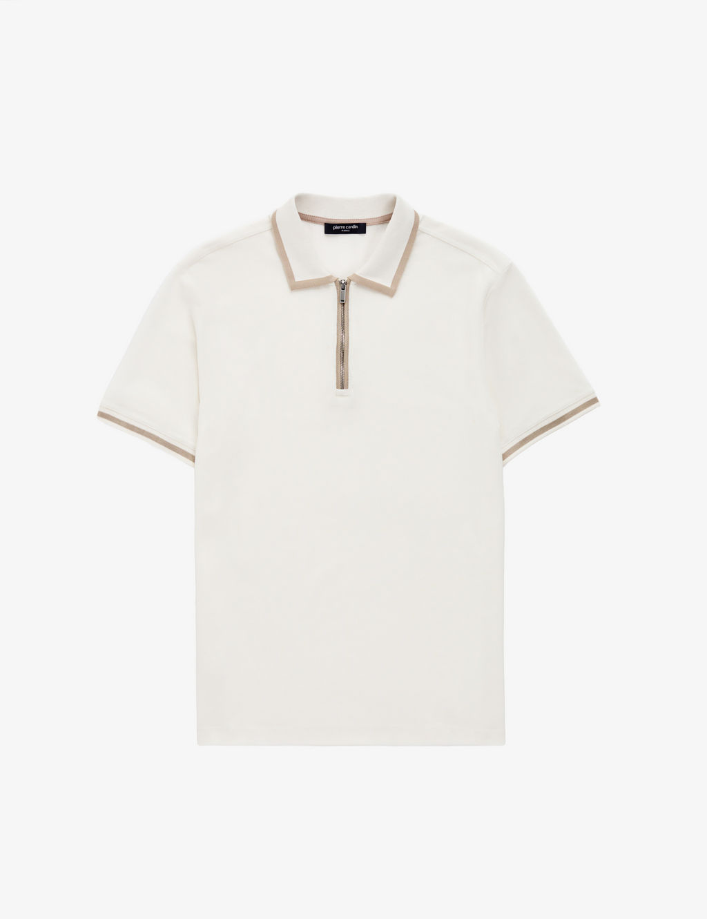 Ekru Slim Fit %100 Pamuk Fermuarl_ Polo Yaka Ti__rt