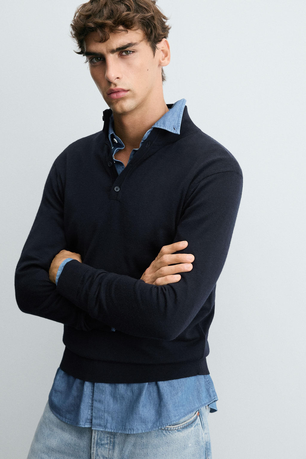 100% WOOL SWEATER WITH BUTTON NECK - Zara фото 6