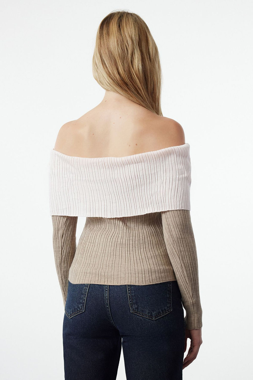 Siyah Carmen Yaka Renk Bloklu Fitted/Vucudu Saran Triko Kazak TWOAW25KZ00170 - Trendyolmilla фото 10