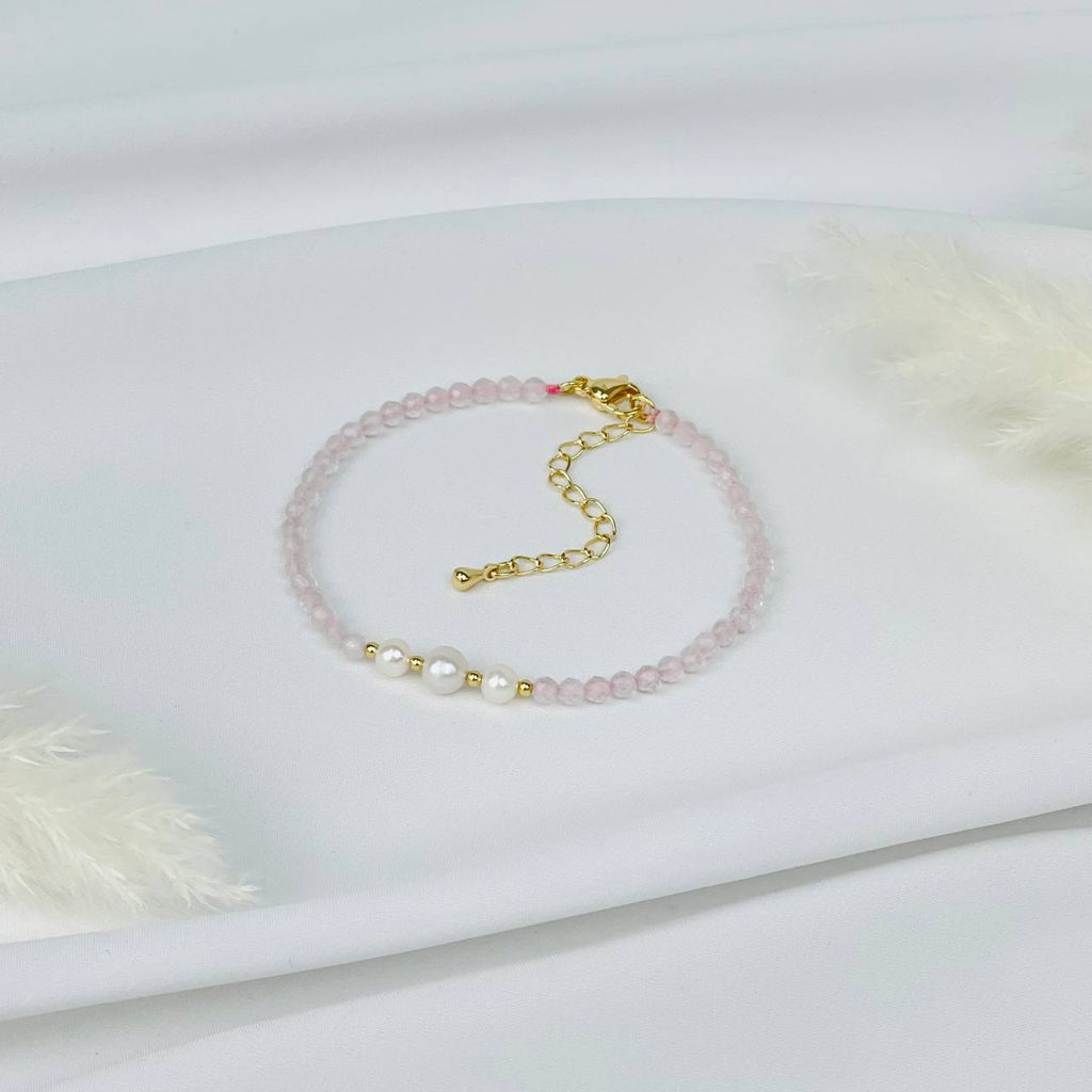 Браслет из Розового кварца и Жемчуга 17,5 см + - Радуга самоцветов фото 3