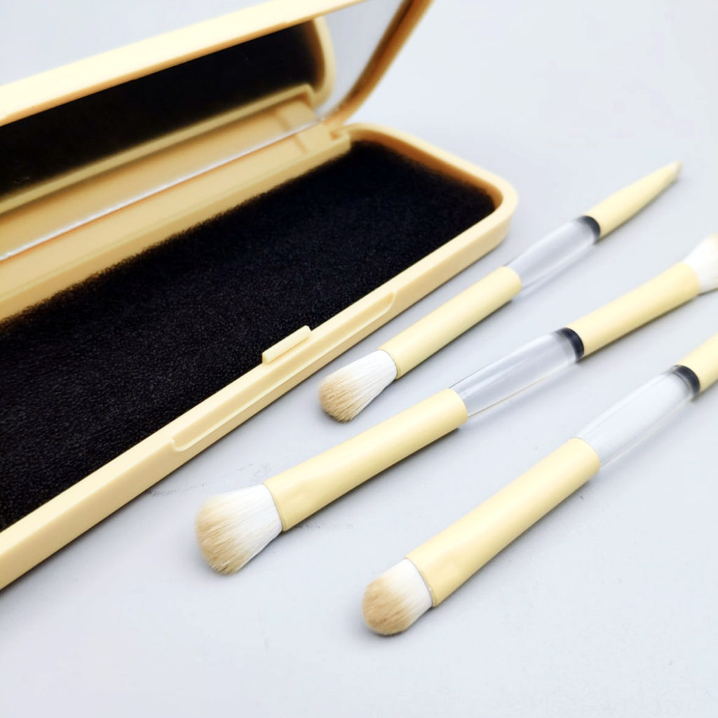 Nail Art Набор кистей для макияжа в футляре с зеркалом, 3 шт., желтый - Kristaller фото 2