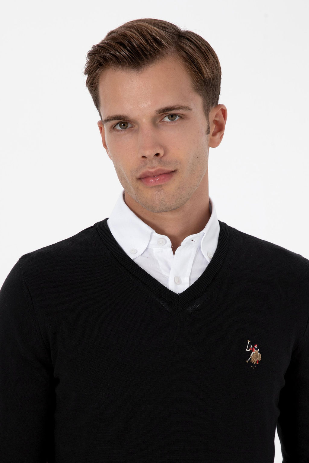 Erkek Slim Fit V Yaka Siyah Basic Kazak