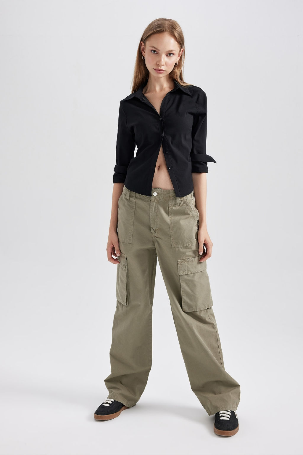 Gabardin Pantolon Straight Fit Standart Boy Yuksek Bel Kargo Cepli - Defacto фото 6