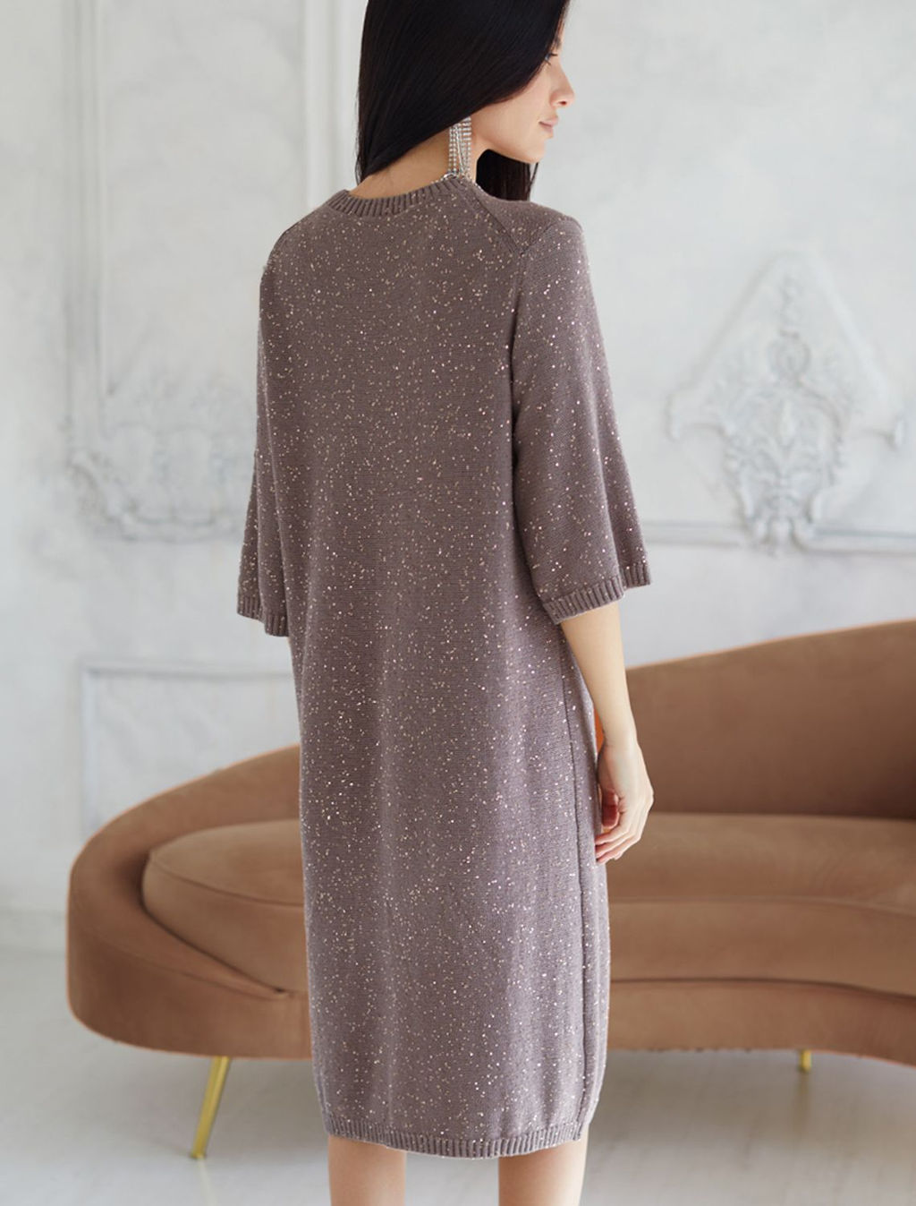 Платье вязаное из хлопковой пряжи с пайетками - Vilatte фото 3