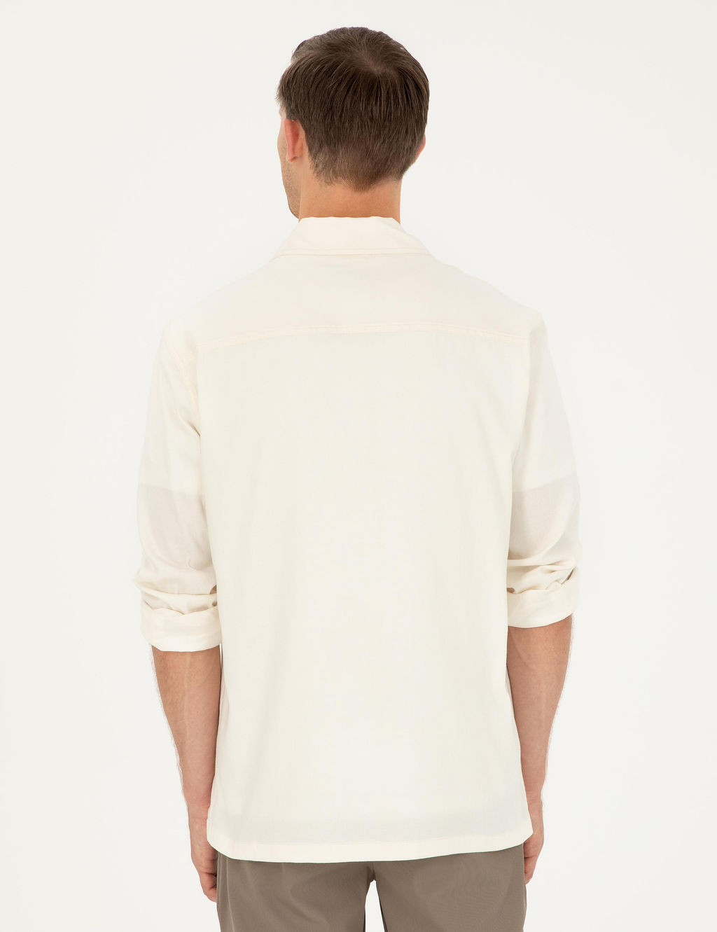Ekru Regular Fit Keten Kar___ml_ Cepli Ceket G_mlek