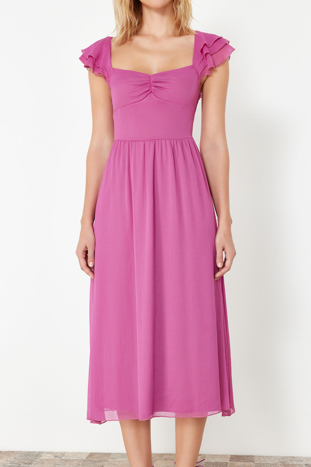 Fusya Belden Ac?lan Sifon Astarl? Midi Dokuma Elbise TWOSS24EL00541