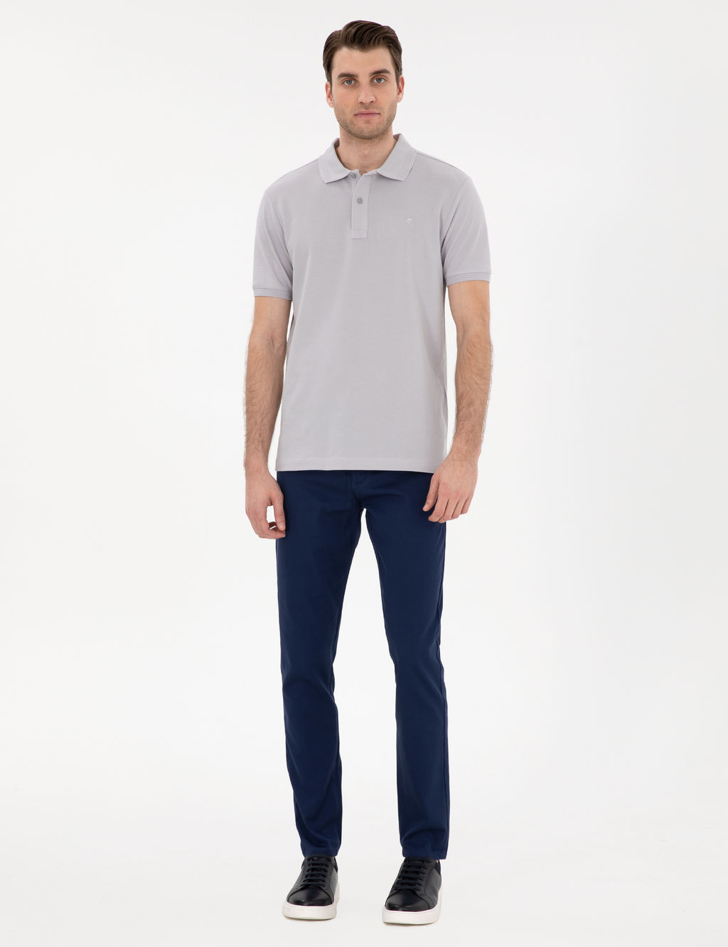 A__k Gri Slim Fit %100 Pamuk K_vr_lmaz Polo Yaka Basic Ti__rt