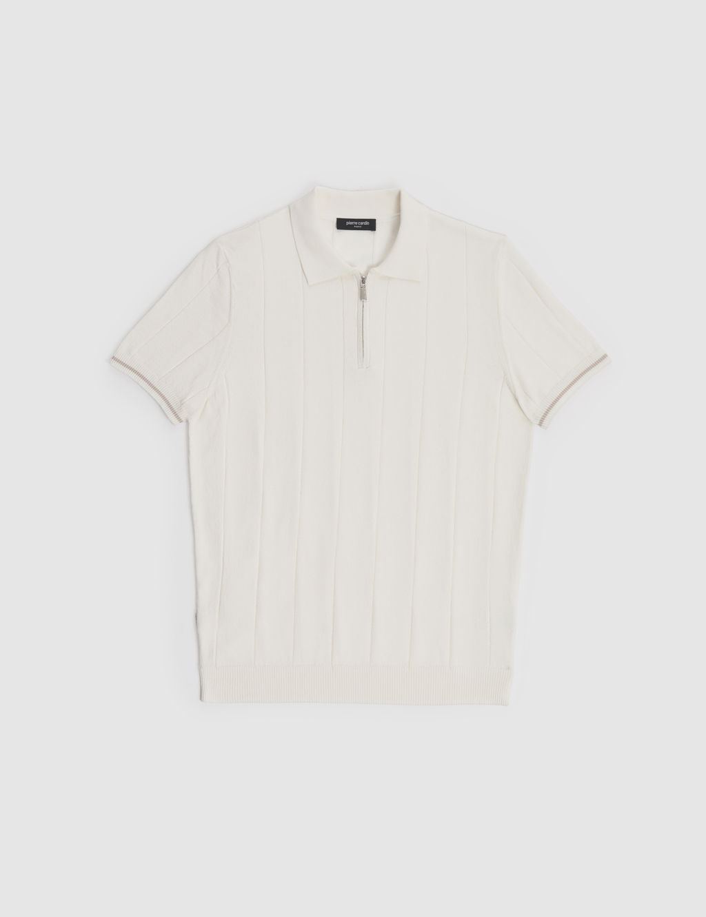 Ekru Slim Fit %100 Pamuk Fermuarl_ Polo Yaka Triko Ti__rt