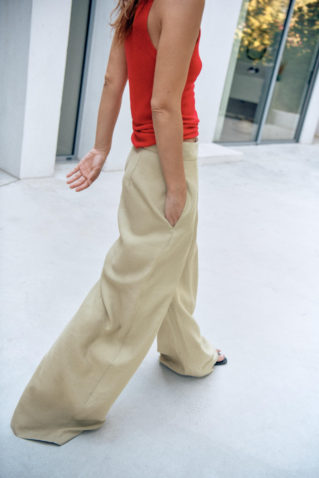 PANTAL?N WIDE LEG PLIEGUES ZW COLLECTION / Verde Oliva