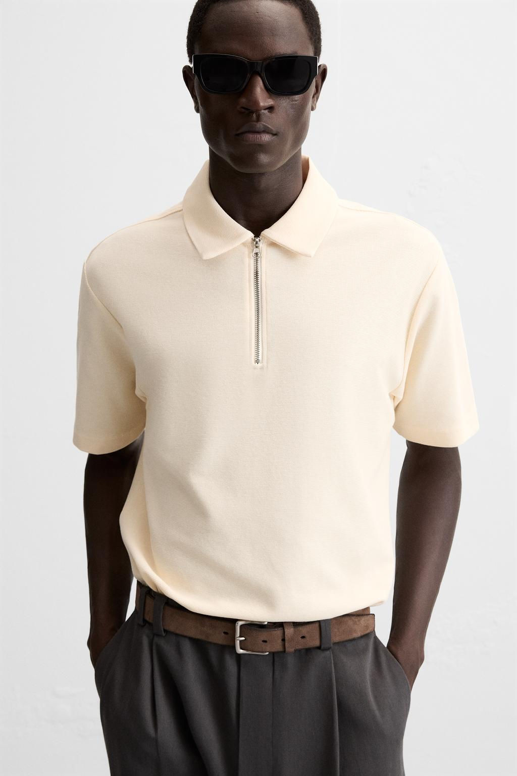 TEXTURED WEAVE POLO SHIRT WITH ZIP - Zara фото 30