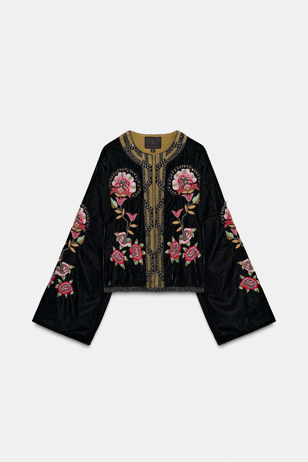 VELVET JACKET WITH FLORAL EMBROIDERY AND BEADS - Zara фото 4