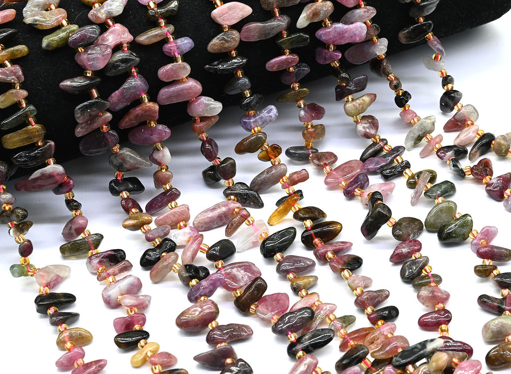 Бусины из турмалина галтовка 5*14мм, 37см, 55 бусин Радуга камня