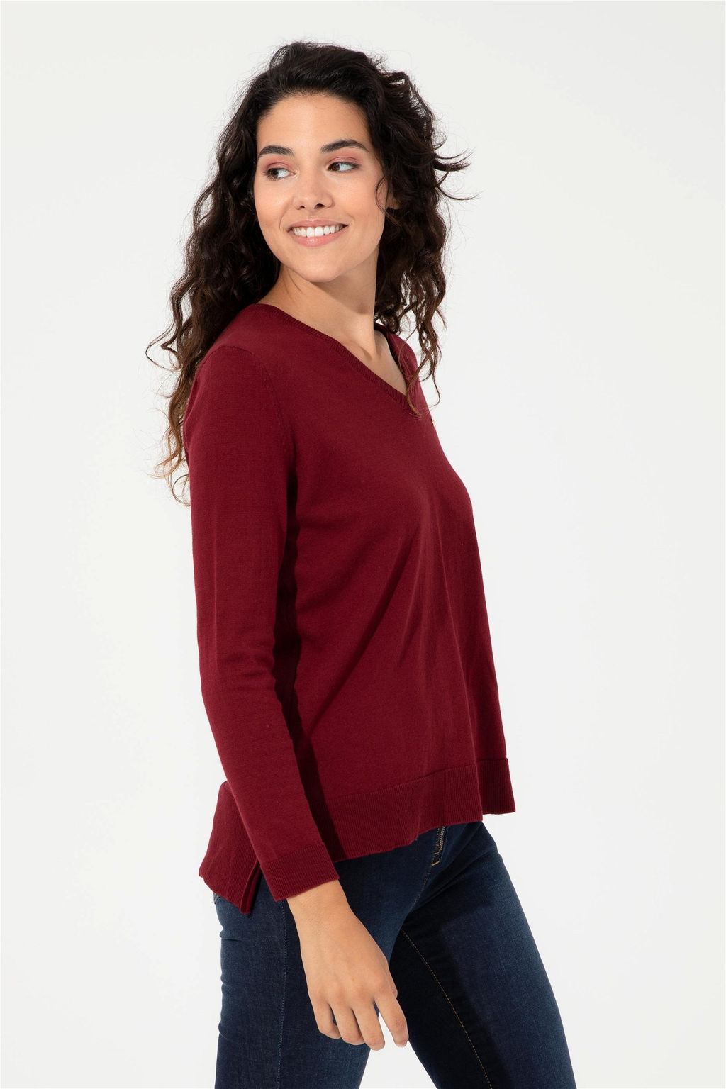 Женский бордово-красный базовый свитер с v-образным вырезом Неожиданная скидка в корзине - U.s. polo assn фото 4