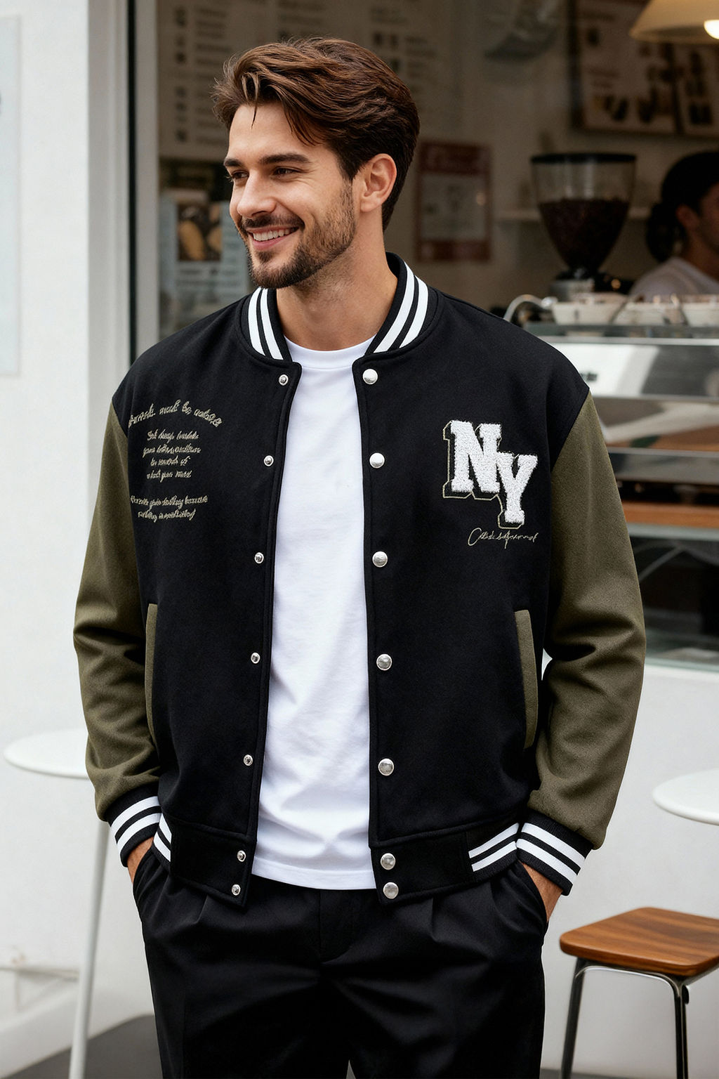 TRENDYOL MAN Siyah Regular/Normal Kesim Nak?s Detayl? Kolej Ceket TMNAW25CE00005 - Trendyolmilla фото 3