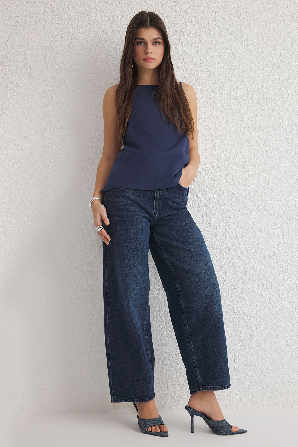 Koyu Mavi Yuksek Bel Baggy Jeans TWOSS25JE00153