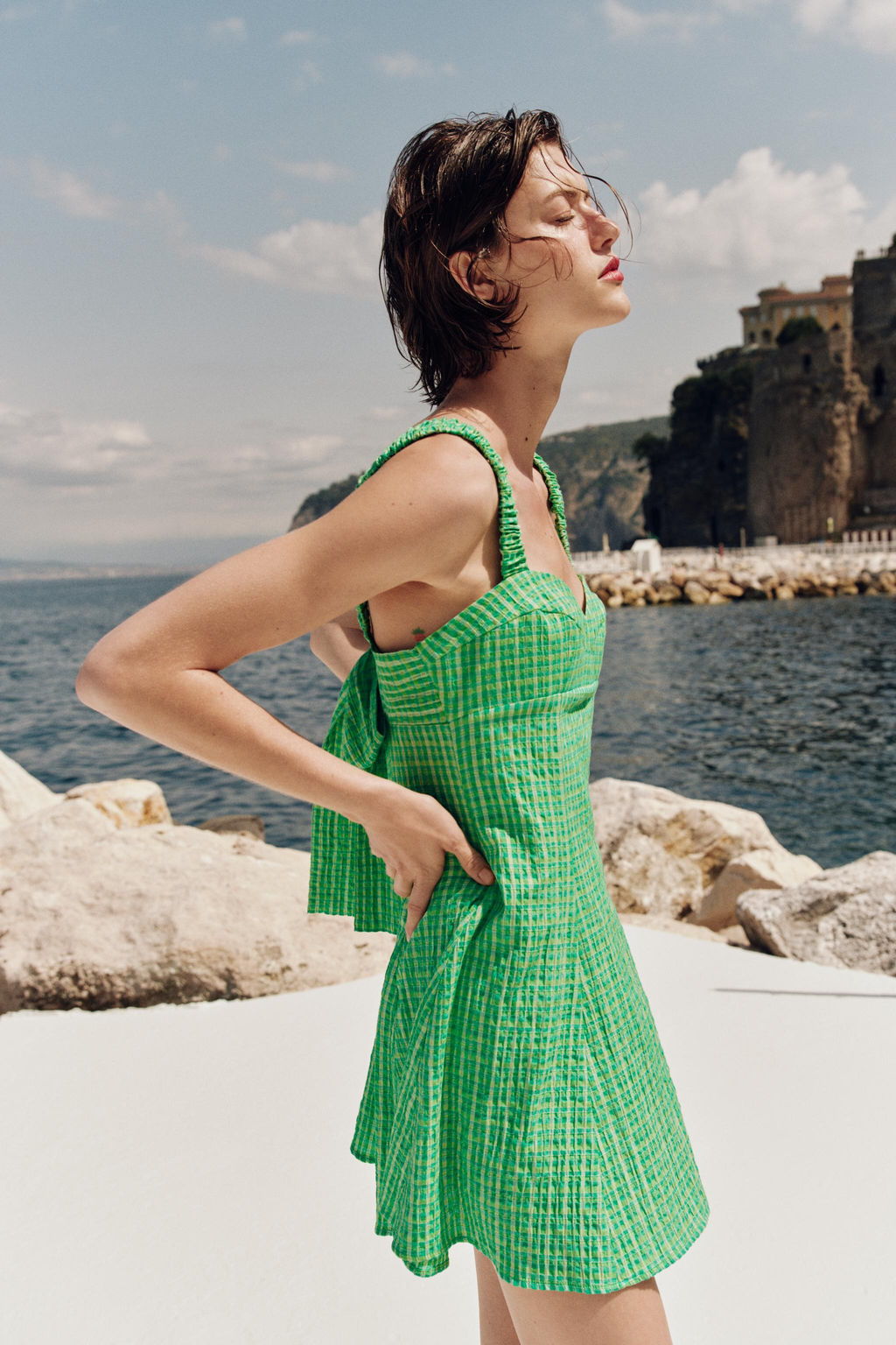 VESTIDO CORTO CUADRO VICHY / Verdes - Zara фото 3