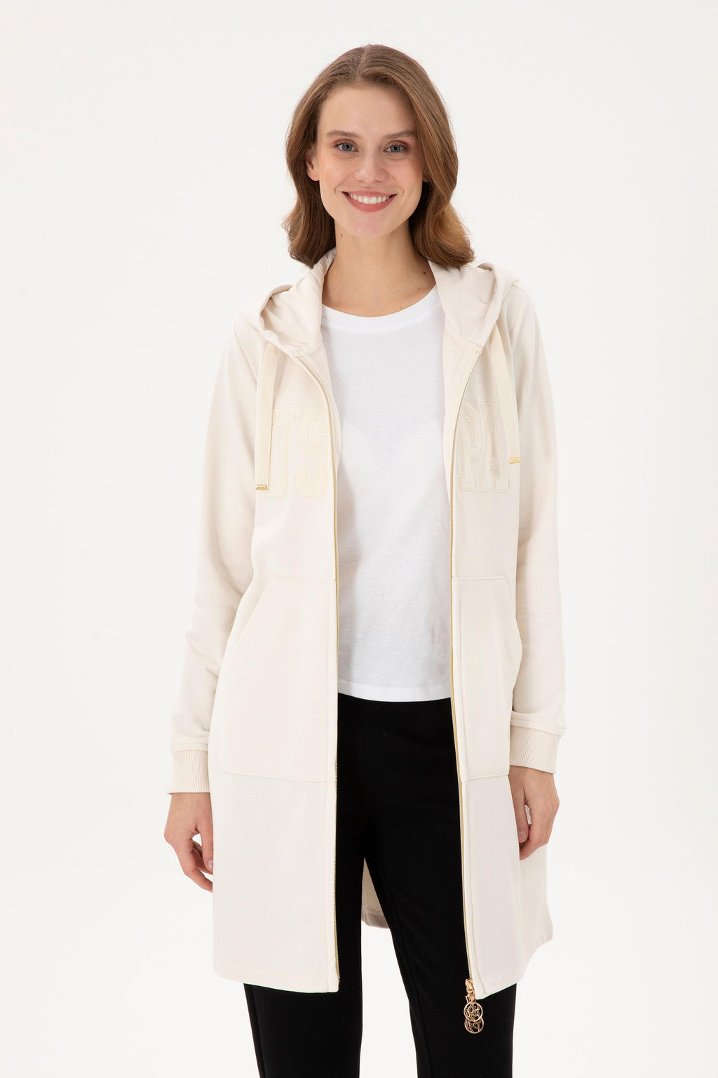 Женская кремовая толстовка с капюшоном
