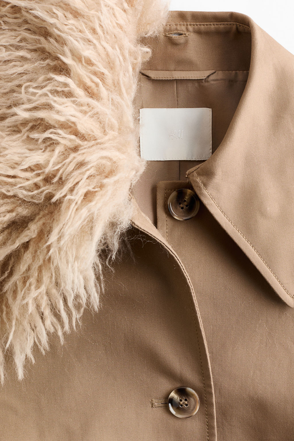 Abrigo de sarga con cuello efecto pelo - H&m фото 5