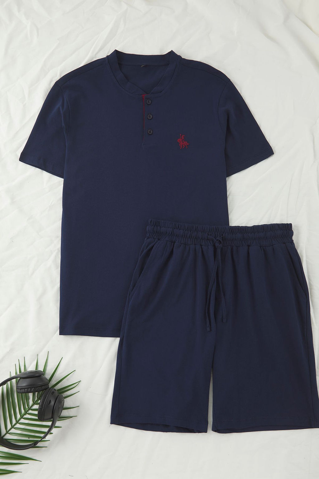Trendyolmilla Man Lacivert Regular Nak?sl? Ceyizlik Sortlu Orme Pijama Tak?m? TMNSS25PT00079  фото 2