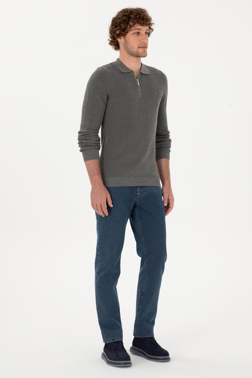 Erkek Regular Fit Fermuarl_ Gri Melanj Basic Kazak - U.s. polo assn фото 4