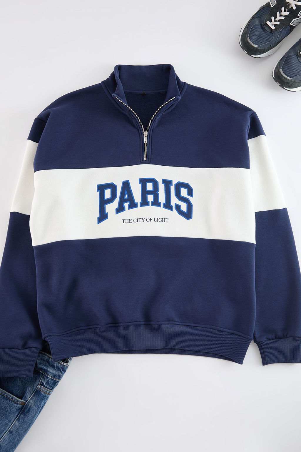 TRENDYOL MAN Zumrut Yesili Oversize/Genis City Bask?l? Renk Bloklu Dik Yaka Fermuarl? Sweatshirt TMNAW25SW00104 - Trendyolmilla фото 6