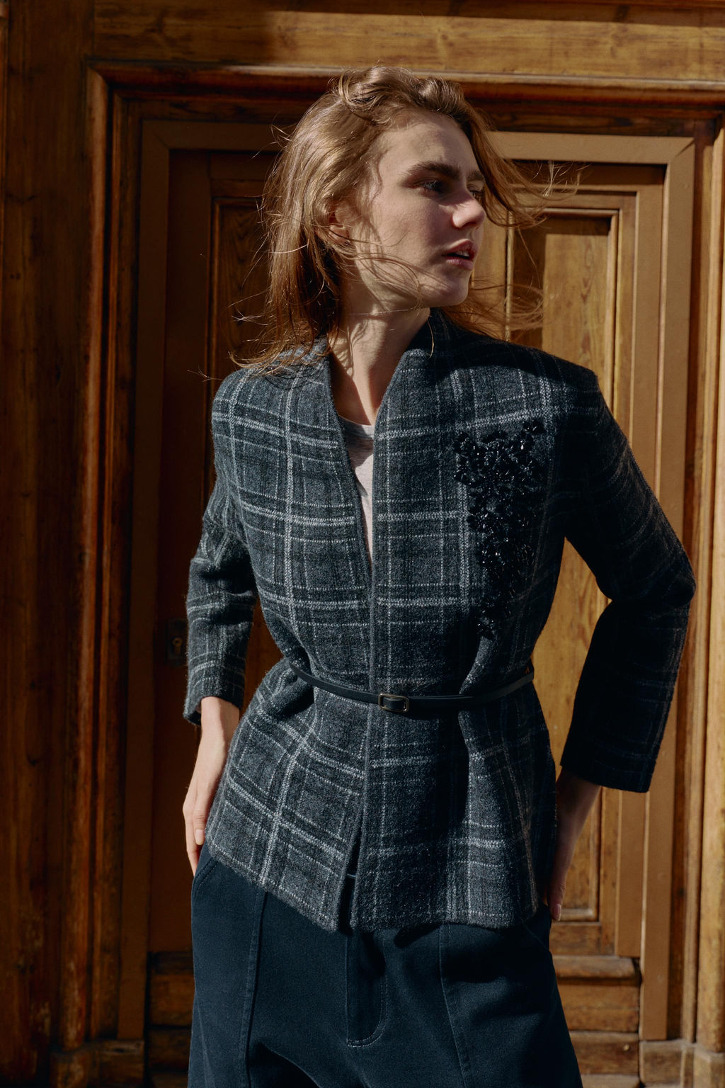 CHECK KNIT CARDIGAN WITH BELT - Zara фото 3