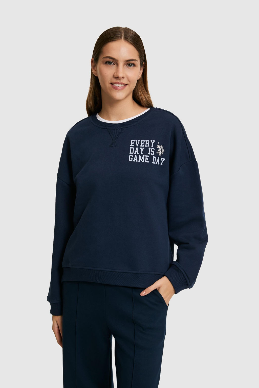 Kad_n Lacivert Bisiklet Yaka Sweatshirt