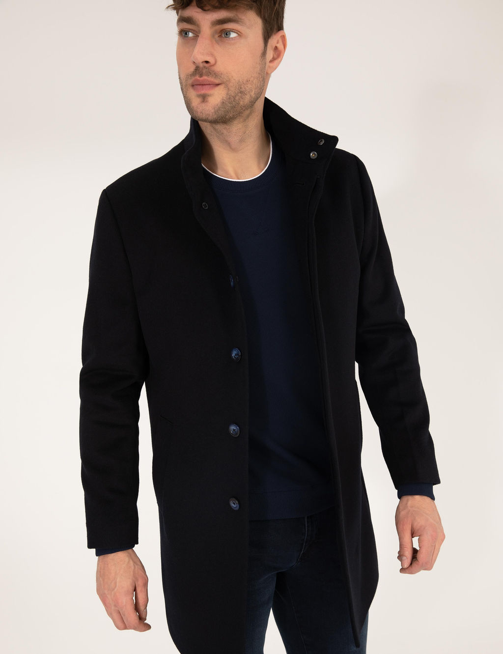 Lacivert Slim Fit Palto