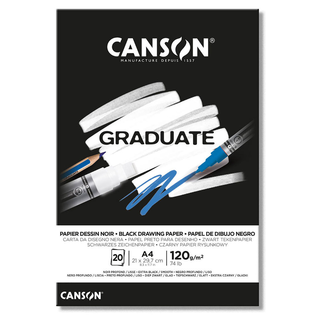 Canson Альбом для смешанных техник Graduate 120 г/м2 A4 21 х 27.9 см склейка с одной стороны 20 л. C400110386 Черная бумага