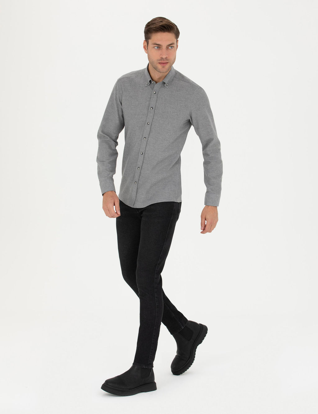 Gri Slim Fit Uzun Kollu G_mlek - Pierre cardin фото 4