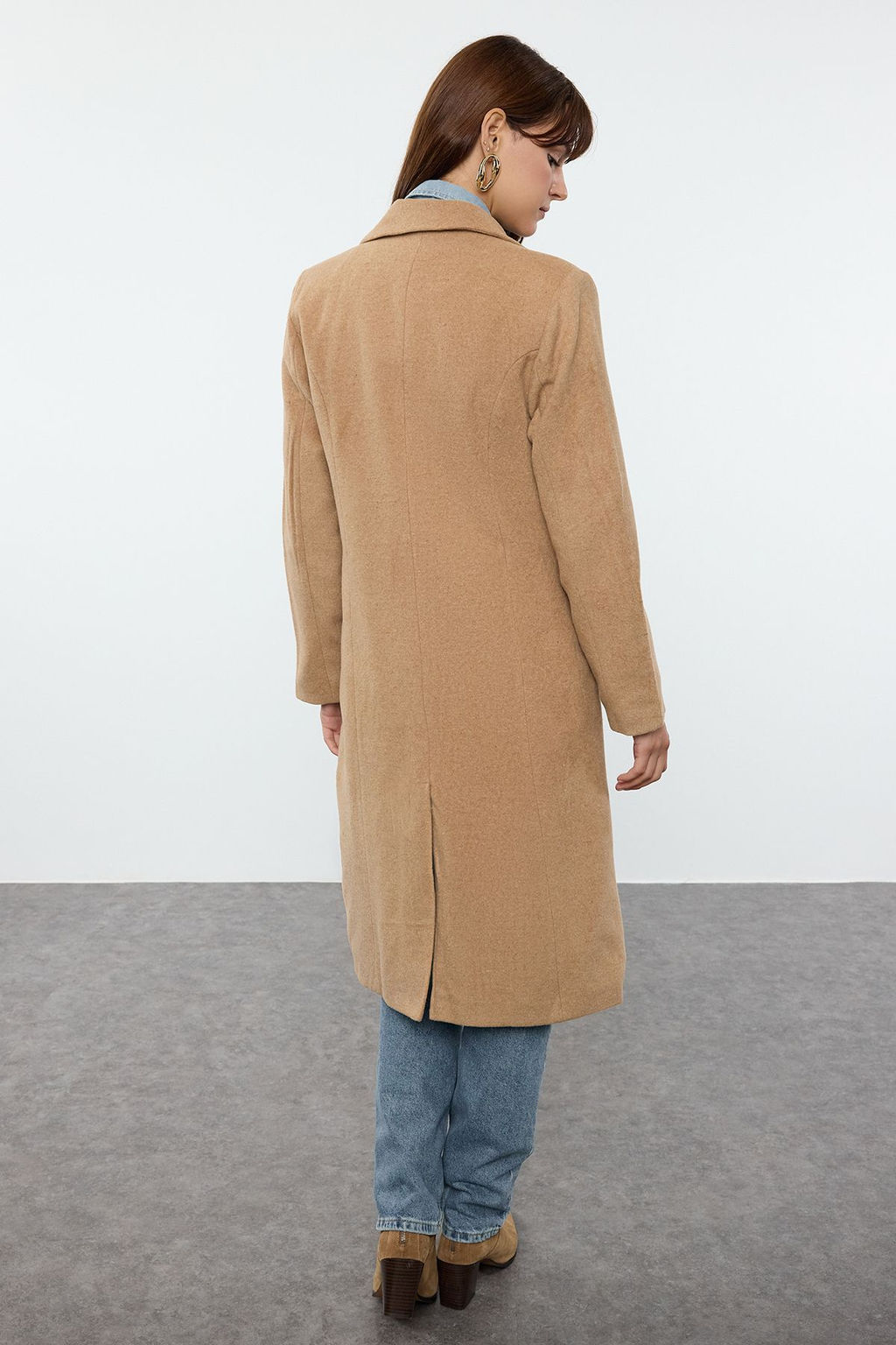 Camel Cep Detayl? Regular Yunlu Uzun Kaban TWOAW25KB00043