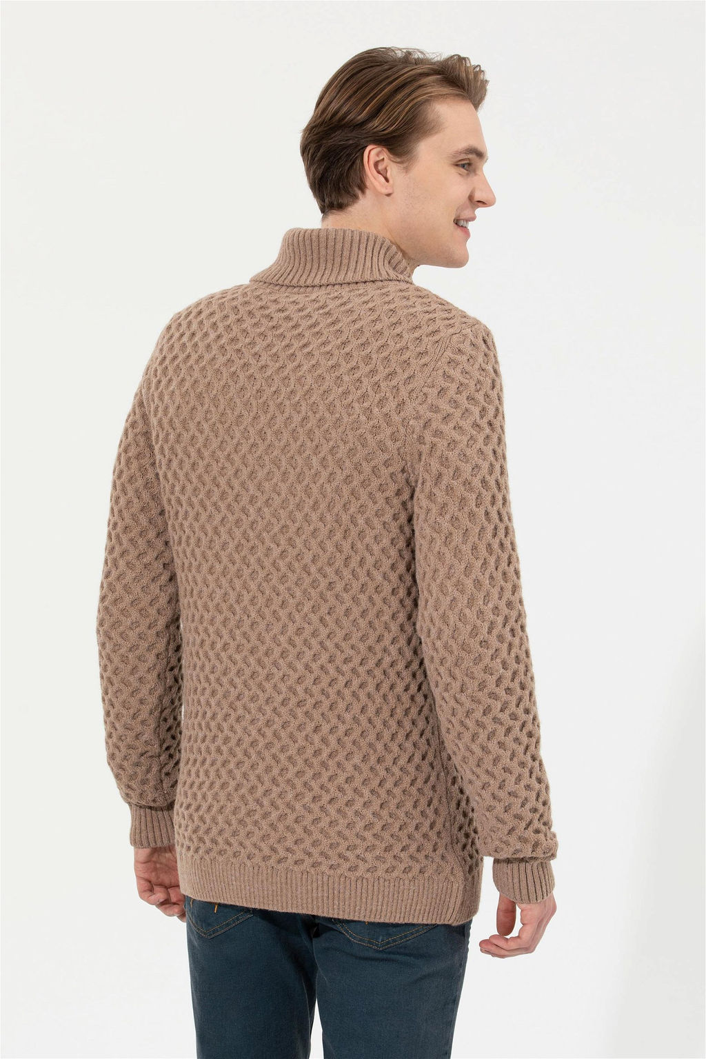 U. S. Polo Assn Мужской светло-коричневый меланжевый трикотаж с шалевым воротником - U.s. polo assn фото 11