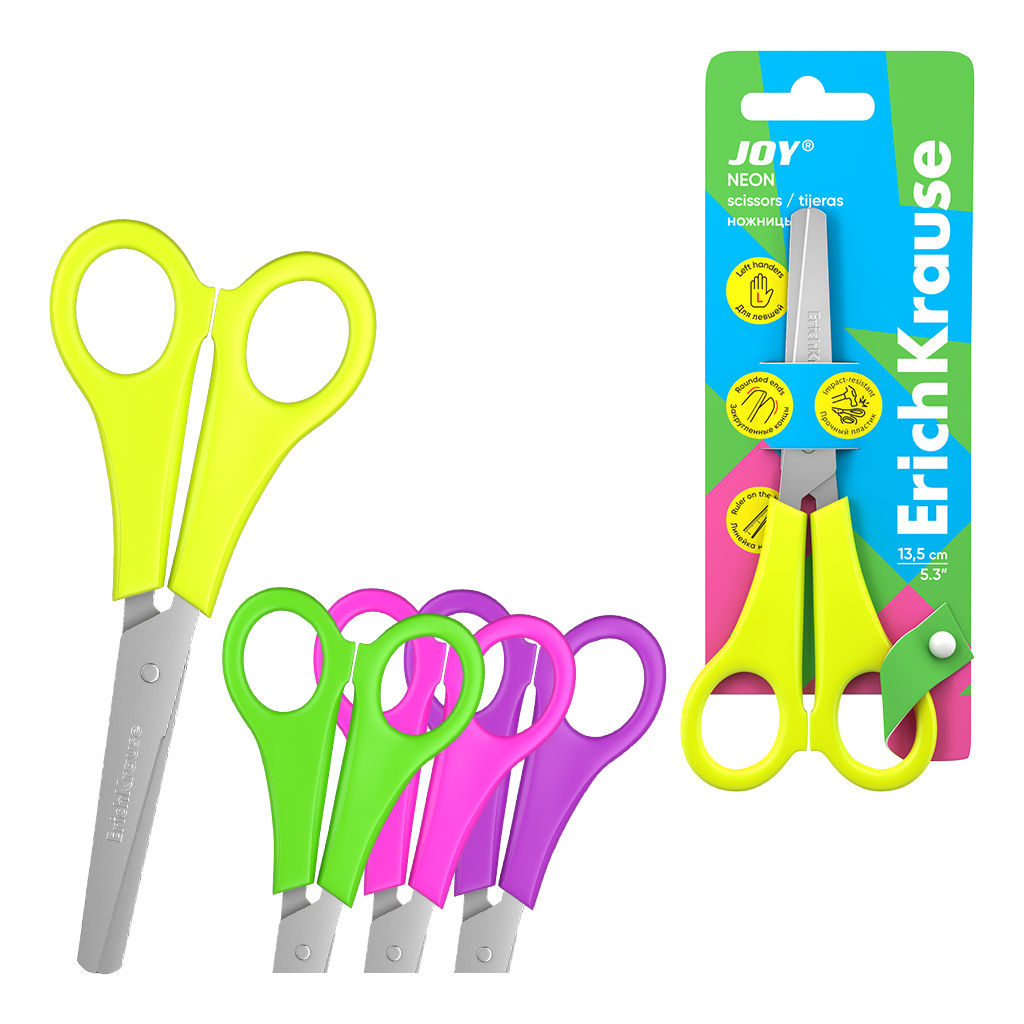 Цена за 12 шт. Ножницы для левшей ErichKrause JOY ®, 13.5см, ассорти (в блистере по 1 шт.)