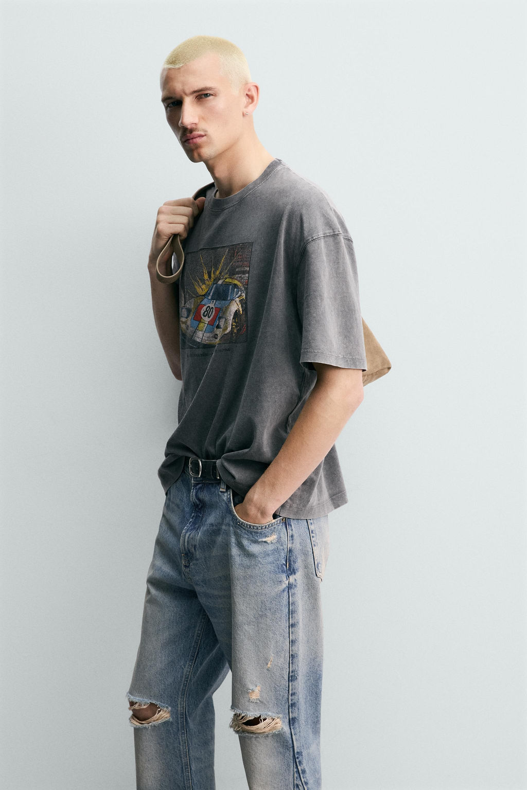 CAMISETA LAVADA ESTAMPADO C?MIC / Gris