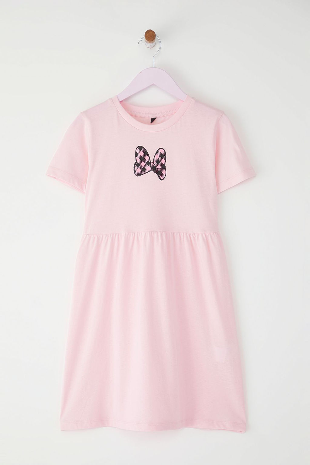 Pembe K?z Cocuk %100 Pamuk Kurdele Bask?l? K?sa Kol Mini Orme Elbise TKDSS25EL00086